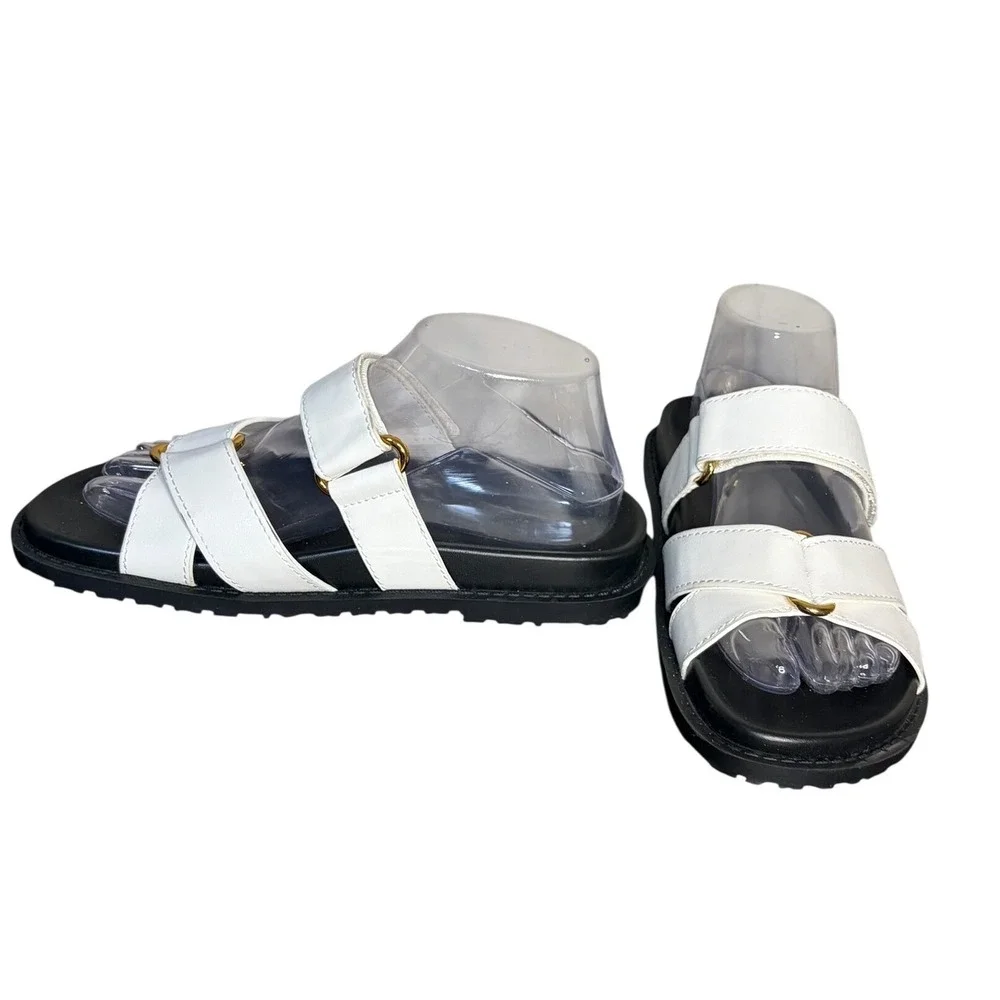 NWOB Zara White Black Slide Sandals Gold Hardware Minimalist Women's 7.5 - Picture 3 of 7